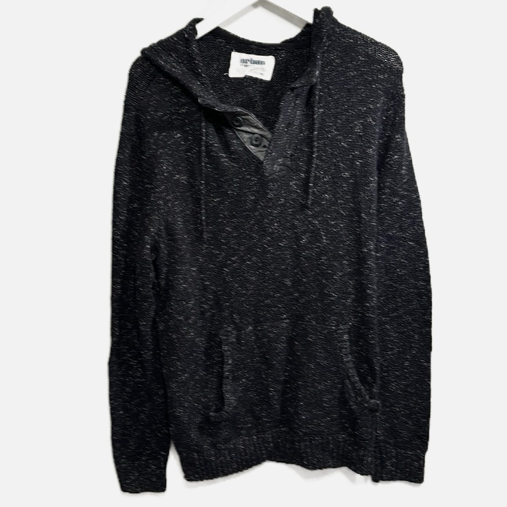 Urban Pipeline Men's Henley Knit Sweater Hoodie XXL Black Kangaroo Pocket